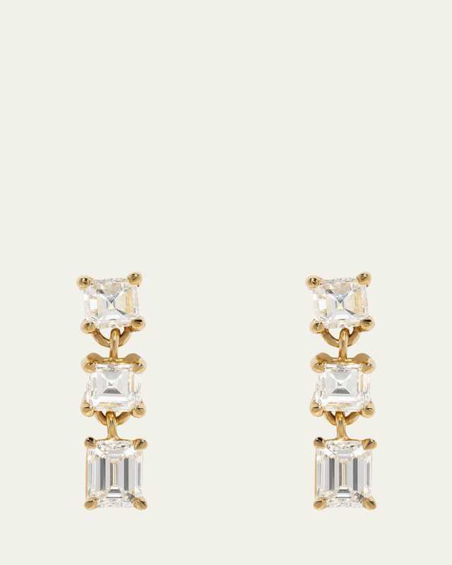 18K Yellow Gold Illusion Carre Diamond Earrings